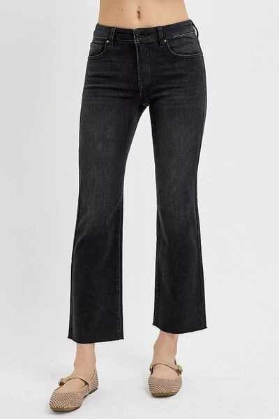 RISEN Tummy Control Mid Rise Crop Straight Jeans - Lositime