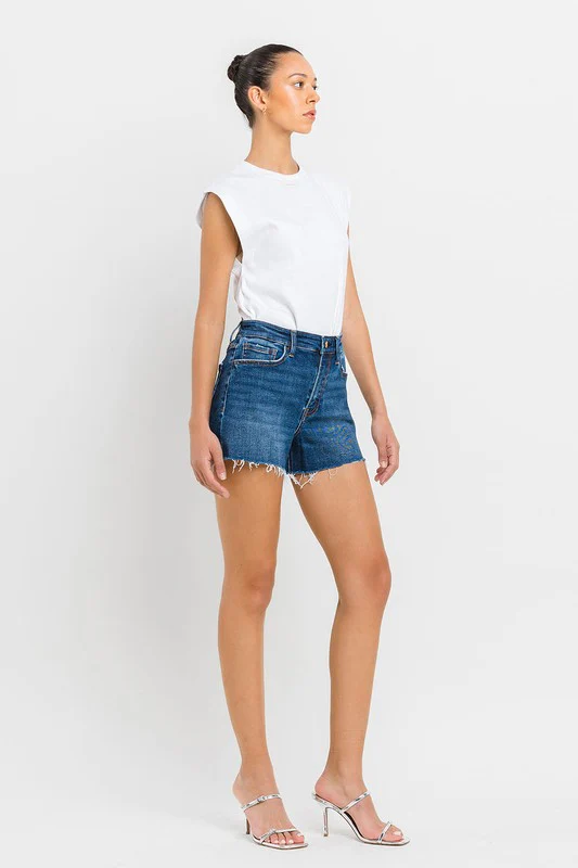 High Rise Slit Raw Hem A-Line Shorts - Lositime