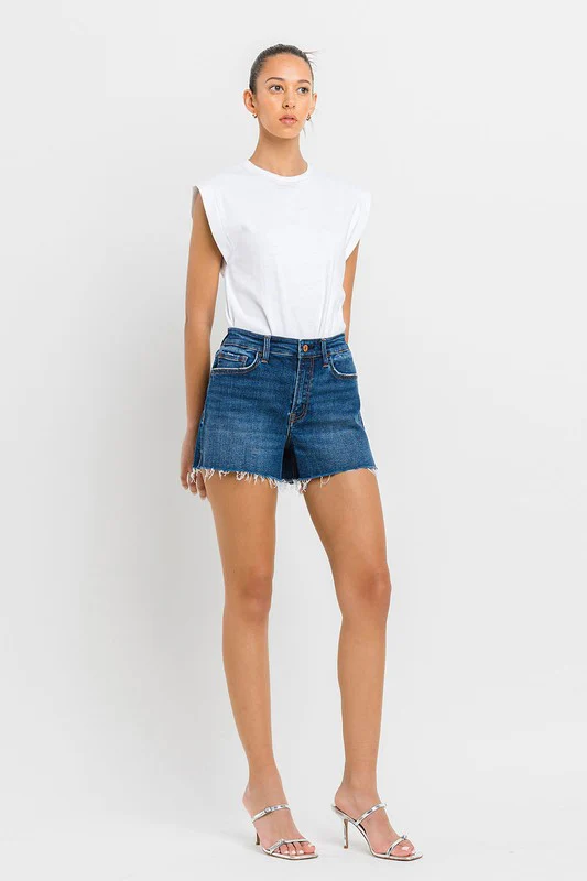 High Rise Slit Raw Hem A-Line Shorts - Lositime
