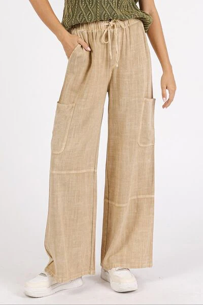 Mittoshop Mineral Wash Drawstring Elastic Waist Pants - Lositime