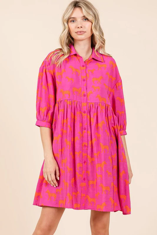 Mittoshop Zebra Print Button Down Shirt Mini Dress - Lositime