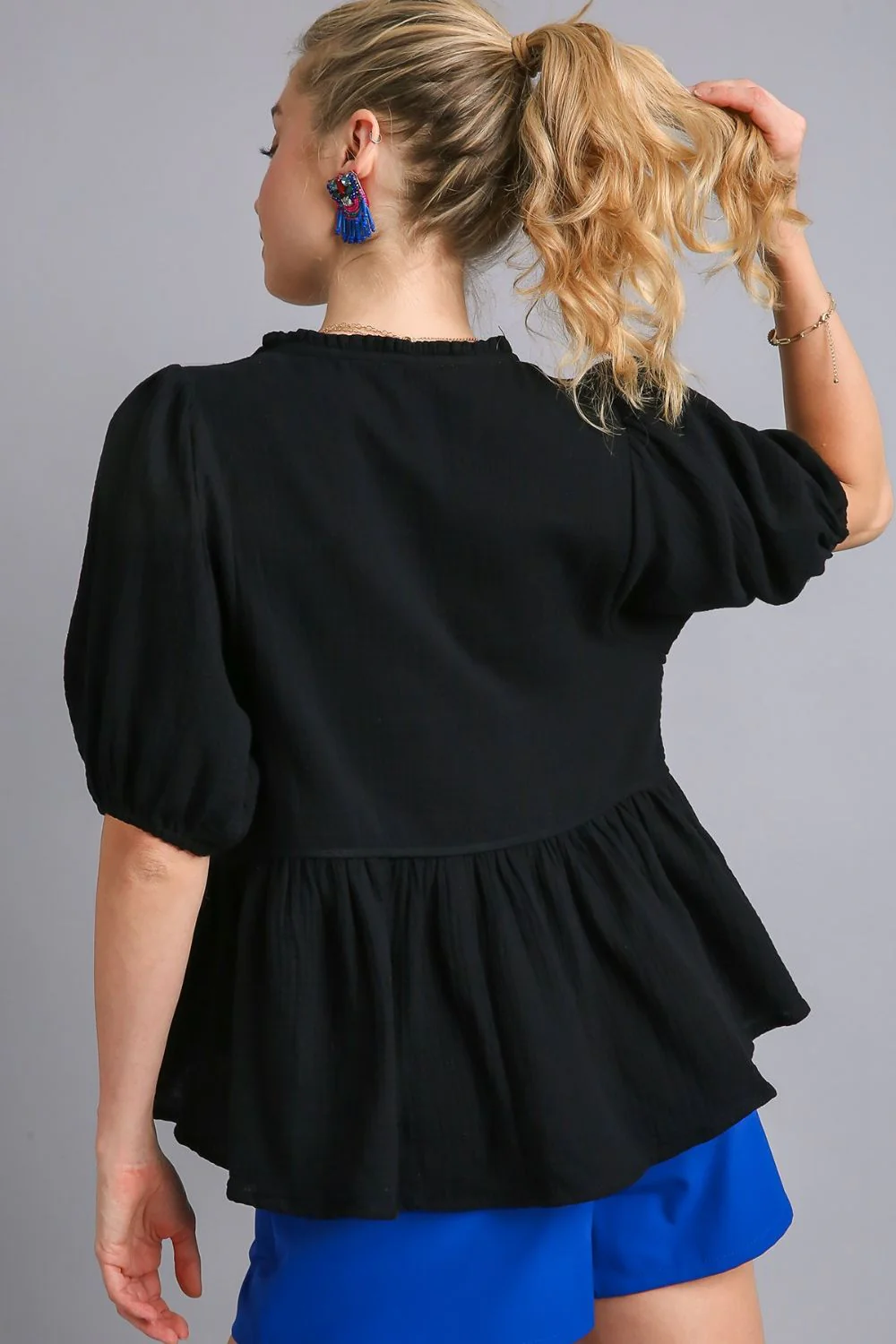 Umgee Full Size Cotton Gauze Floral Embroidery Babydoll Blouse Plus Size - Lositime