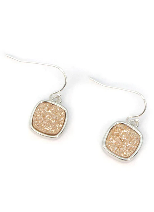 Christy Square Silver Druzy Earrings - Lositime