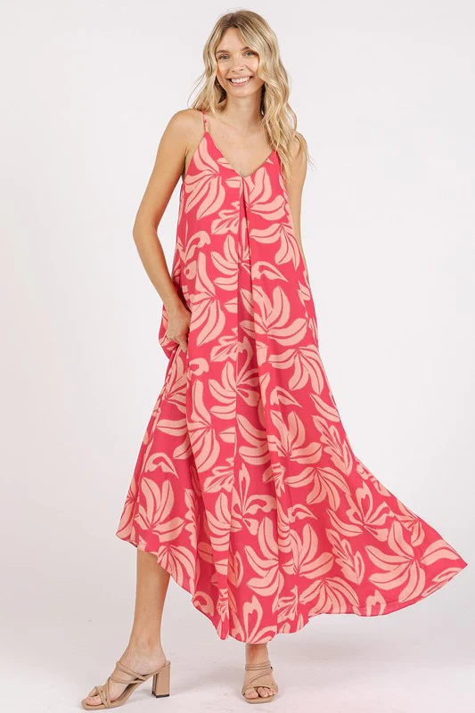 Mittoshop Printed V-Neck Maxi Cami Dress with Pockets - Lositime