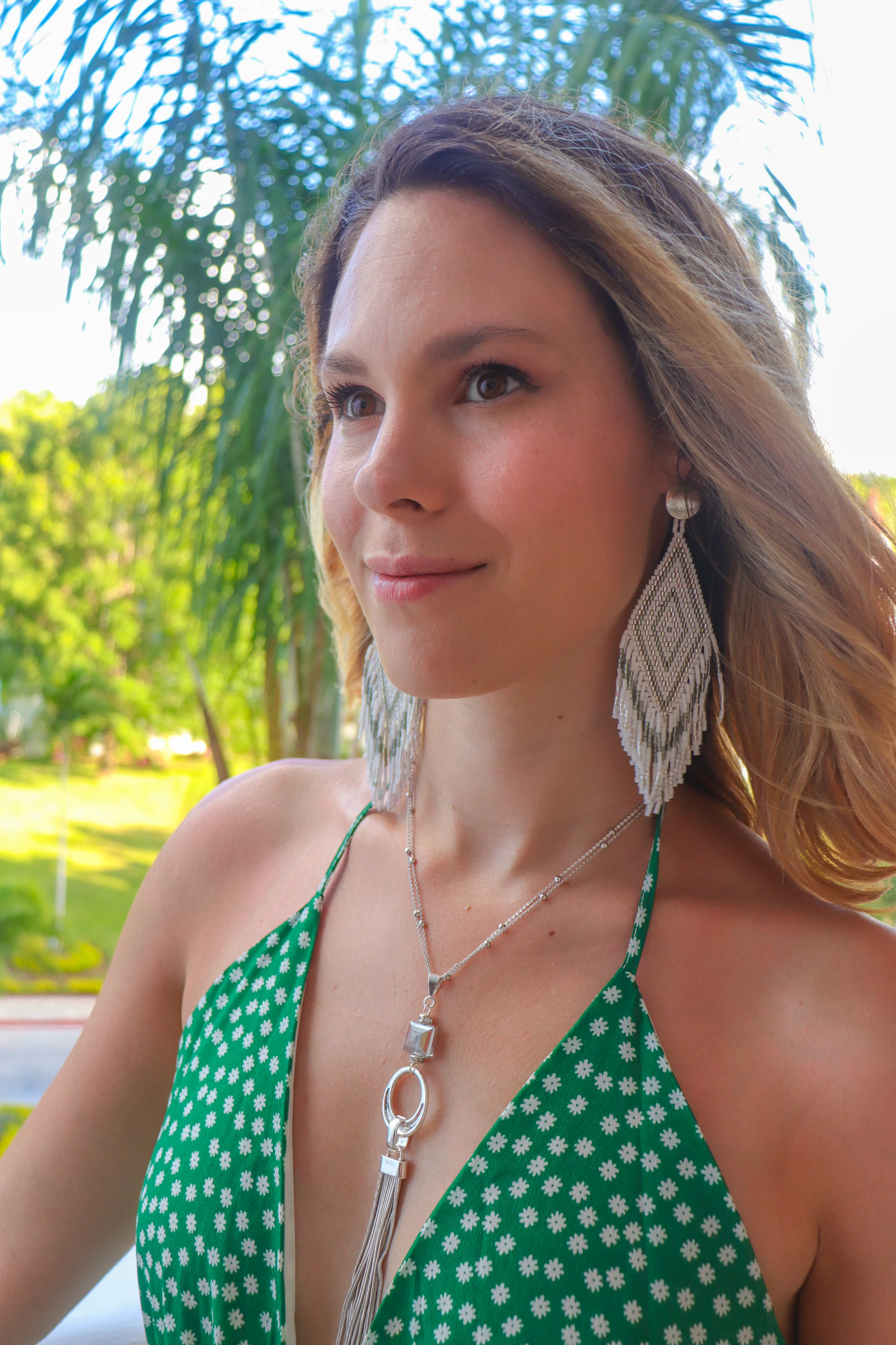 Anitha Beaded Earrings in Silver - Lositime