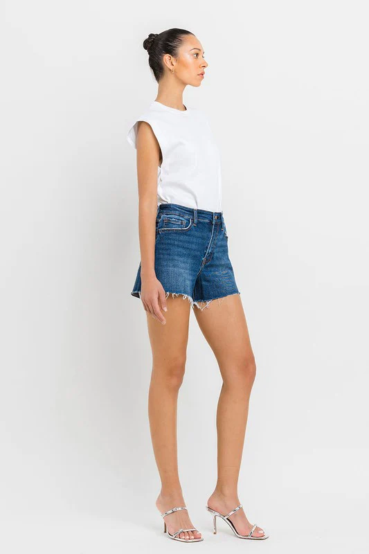 High Rise Slit Raw Hem A-Line Shorts - Lositime