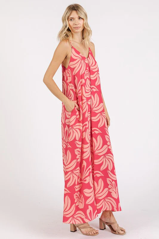 Mittoshop Printed V-Neck Maxi Cami Dress with Pockets - Lositime