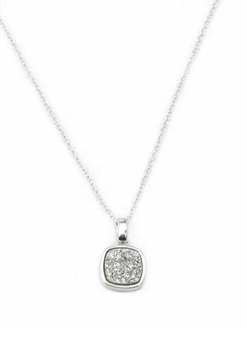 Christy Square Druzy Necklace in Silver - Lositime