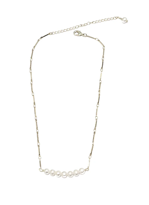 Adriana Dainty Pearl link Necklace Silver - Lositime