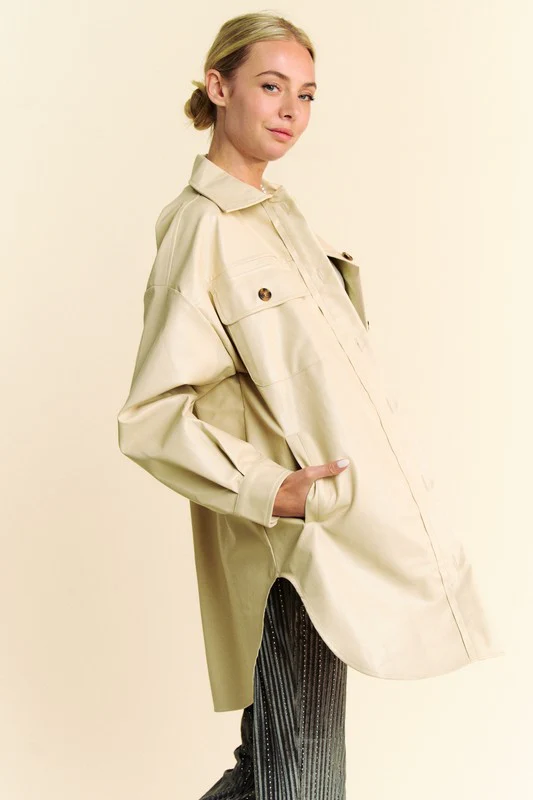 Davi & Dani Faux Leather Button Up Jacket with Chest Pockets - Lositime