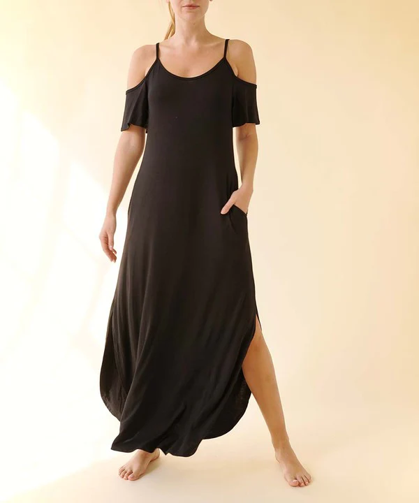 BAMBOO COLD SHOULDER MAXI DRESS - Lositime