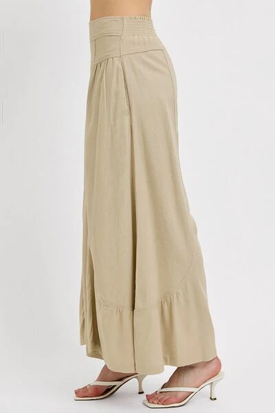 RISEN Shirring Detail Wide Leg Pants - Lositime