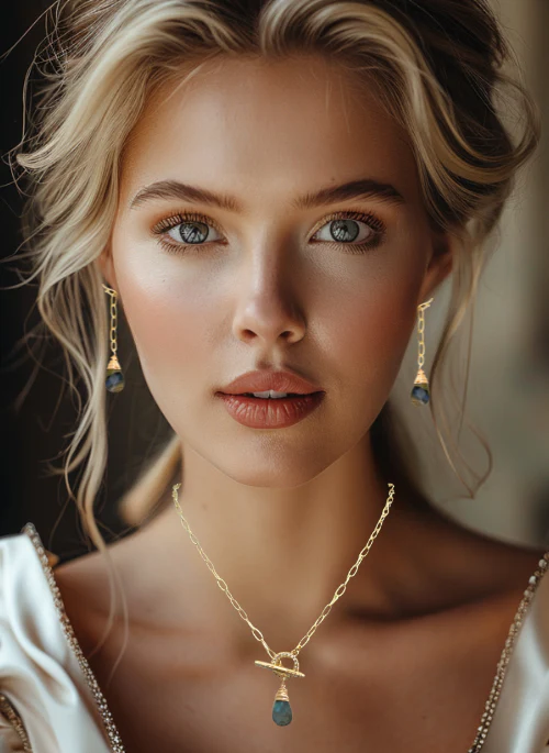 Olivia labradorite Paperclip Earrings - Lositime