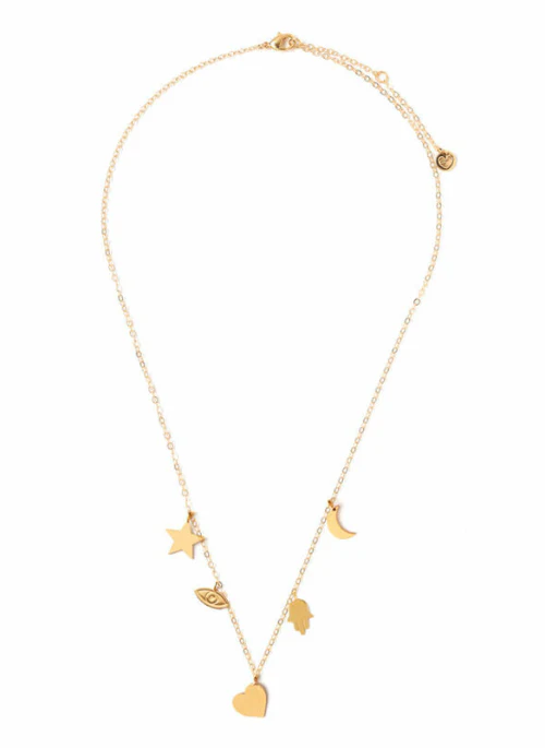 Lucky & Heart chain Necklace Gold - Lositime