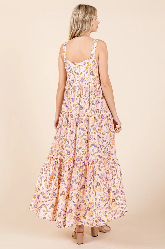 Mittoshop Flower Print Tiered Sleeveless Empire Maxi Dress - Lositime