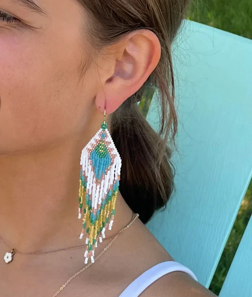 Jamaica Boho Teal Fringe Earrings - Lositime