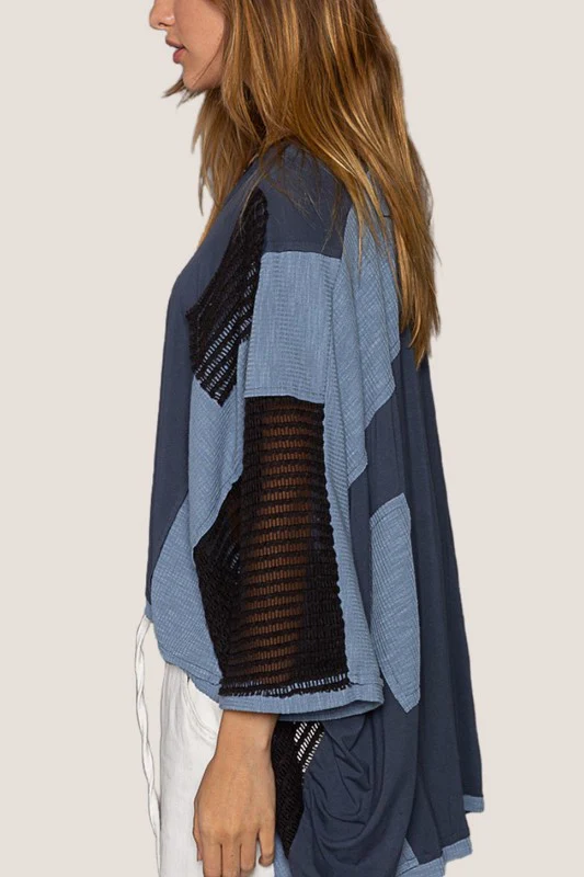 POL High-Low Contrast V-Neck Top - Lositime