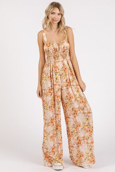 Mittoshop Flower Print Gathered Bust Sleeveless Jumpsuit - Lositime