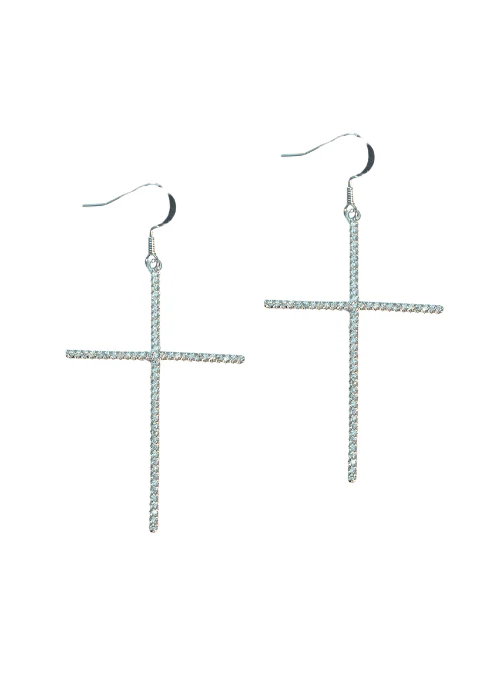 Large CZ Cross Earrings - Lositime