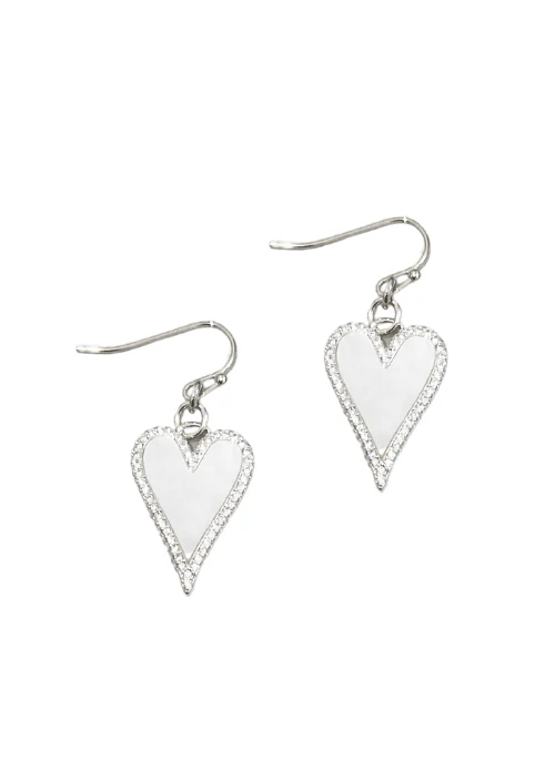 Heart and Pearl Pave Earrings Silver - Lositime