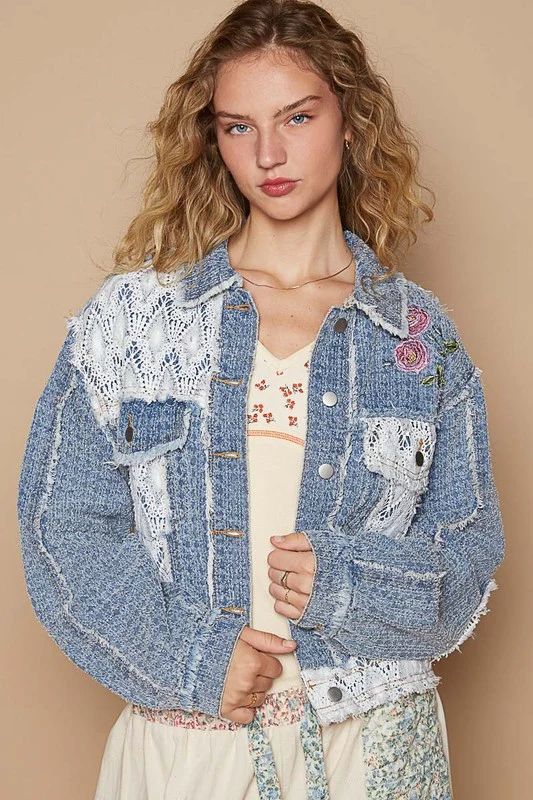POL Crochet Patch Embroidered Button Up Jacket - Lositime