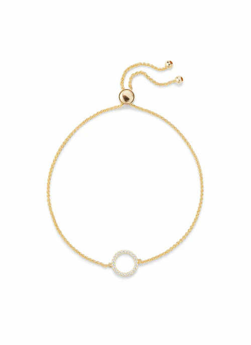 18k Gold Plated Pave Circle Adjustable Bracelet - Lositime