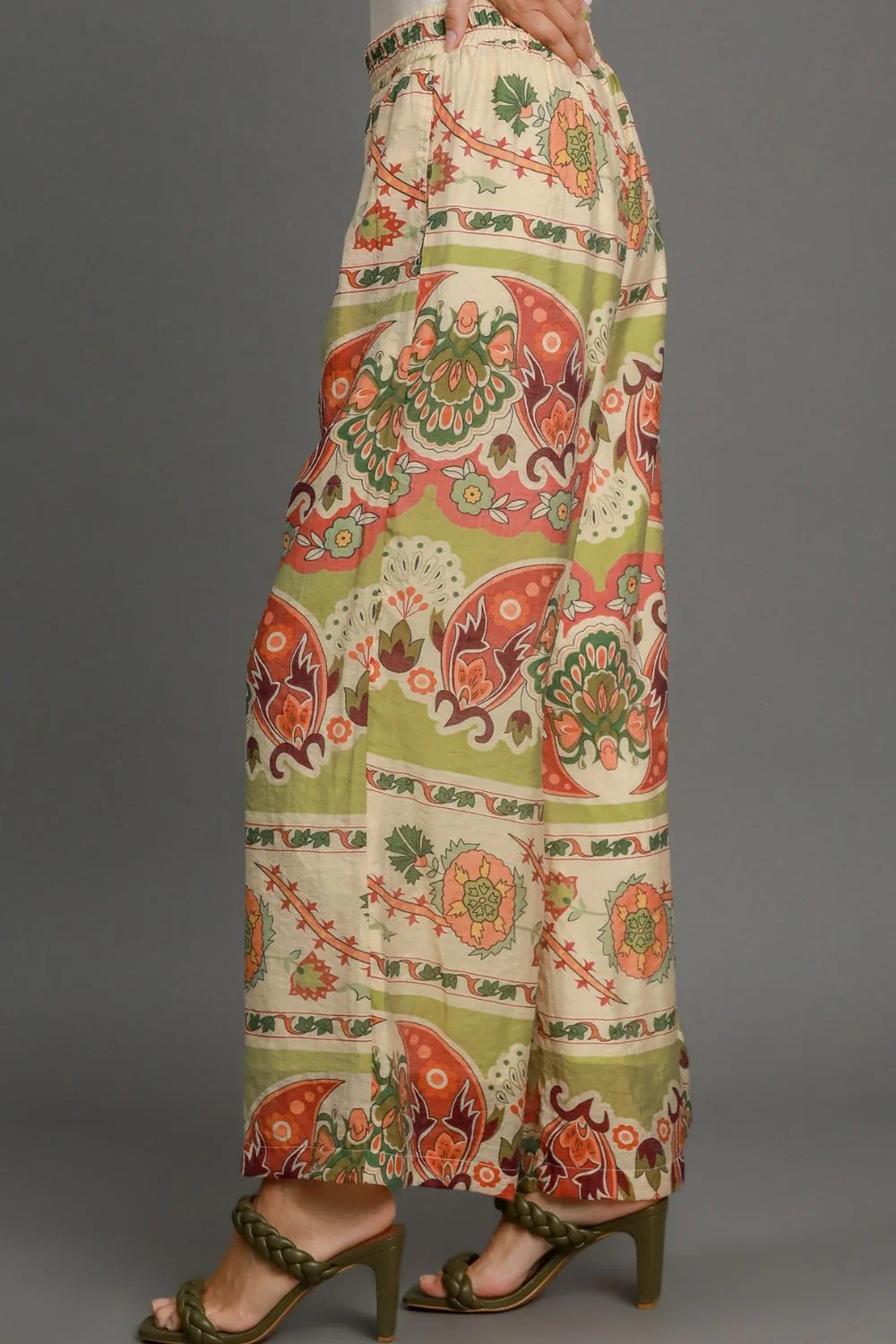 Umgee Full Size Wide Leg Border Print Pants Plus Size - Lositime