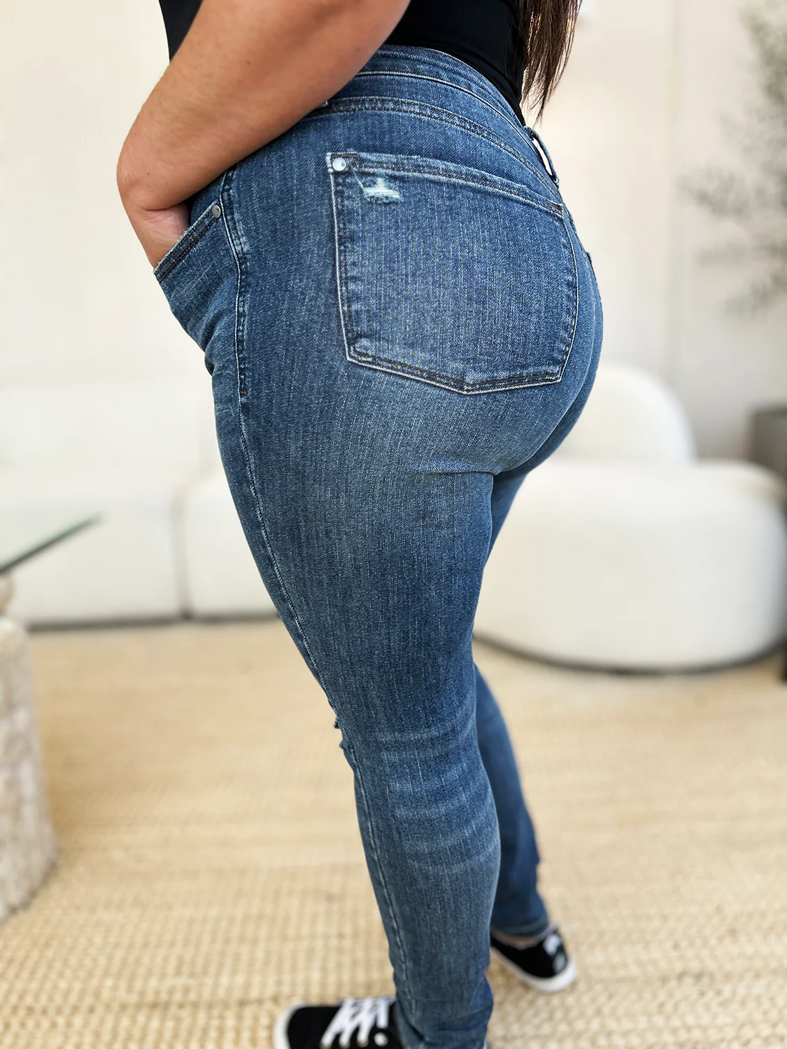 Judy Blue Full Size Mid Waist Distressed Slim Jeans - Lositime