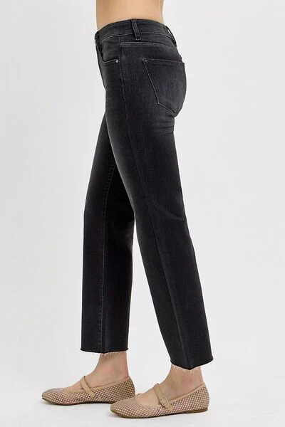 RISEN Tummy Control Mid Rise Crop Straight Jeans - Lositime