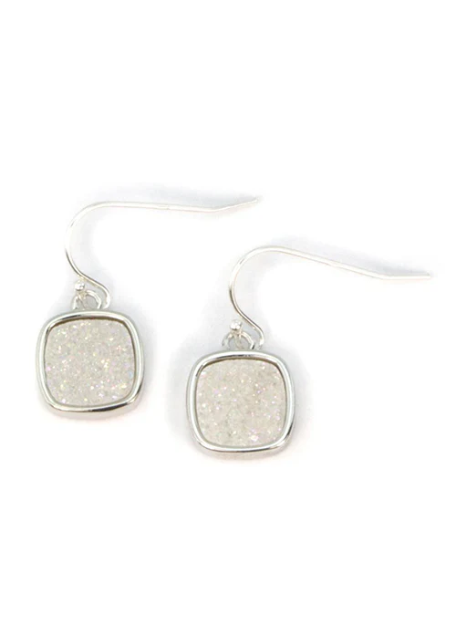 Christy Square Silver Druzy Earrings - Lositime
