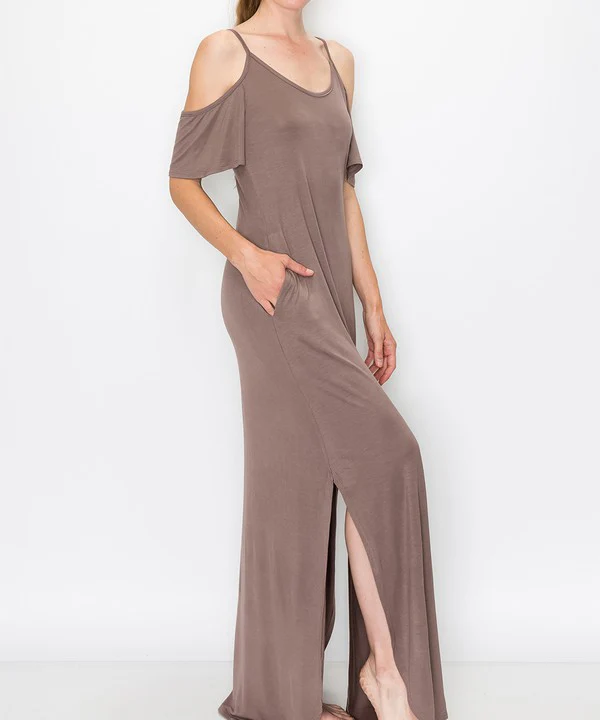 BAMBOO COLD SHOULDER MAXI DRESS - Lositime