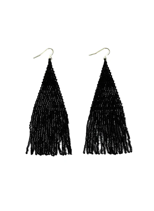 Wena Small Black Shine Fringe Earrings - Lositime