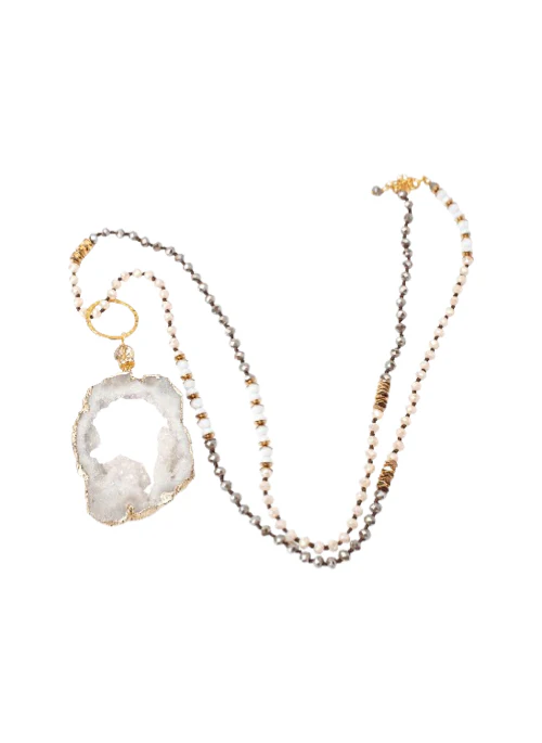 Courtney 5 Way Druzy Beaded Necklace in Ivory - Lositime