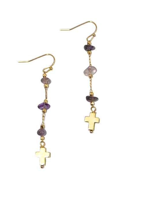 Grace Gemstone Cross Earrings - Lositime