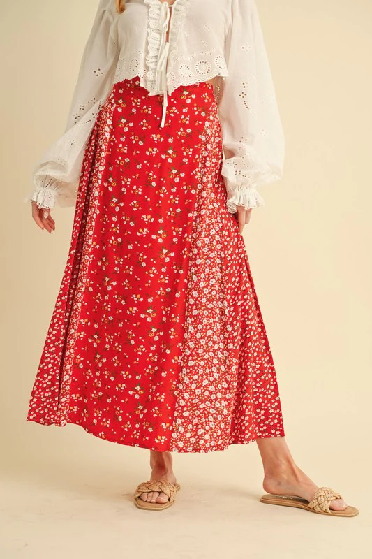 Aemi + Co Floral Elastic Waist Maxi Skirt - Lositime