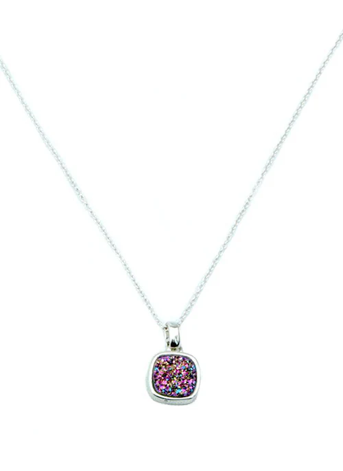 Christy Square Druzy Necklace in Silver - Lositime