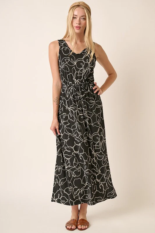 Mittoshop Side Slit Flower Print V-Neck Sleeveless Dress - Lositime