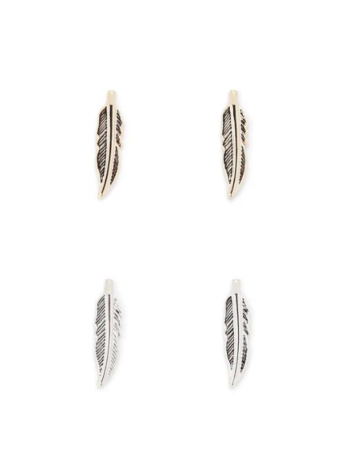 Feather Stud 2pc Earring Set - Lositime
