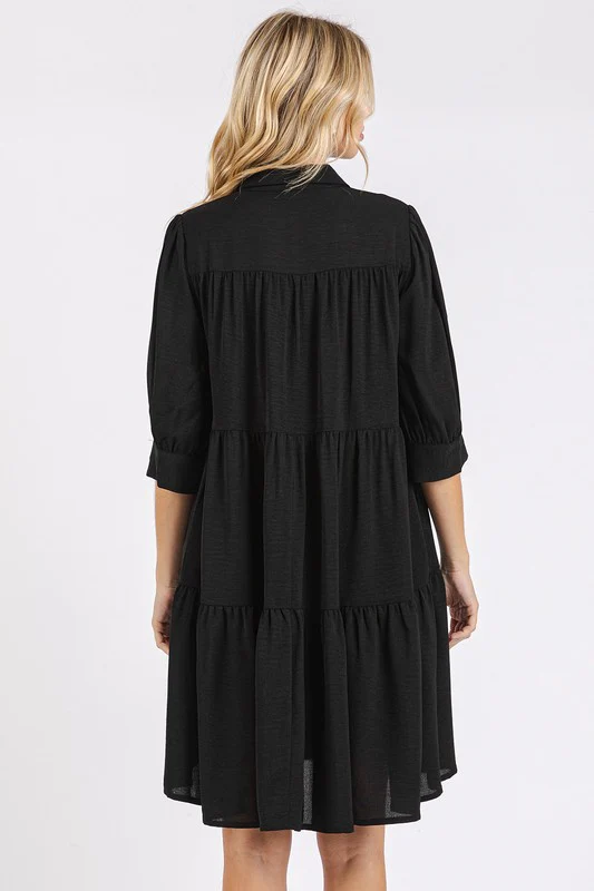 Mittoshop Button Detail Collared Neck Tiered Shirt Dress - Lositime