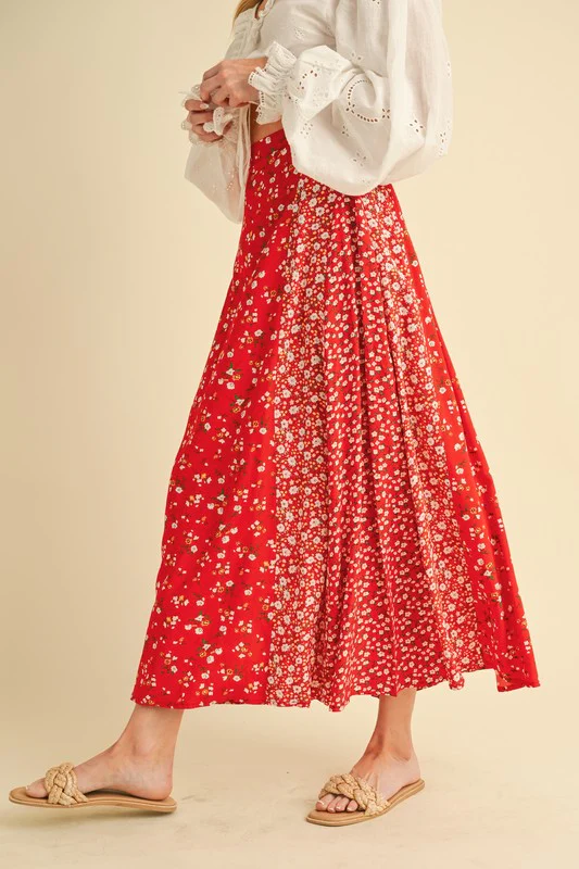 Aemi + Co Floral Elastic Waist Maxi Skirt - Lositime