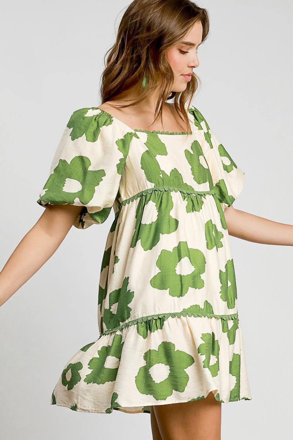 Umgee Full Size Contrast Floral Short Sleeve Mini Dress Plus Size - Lositime