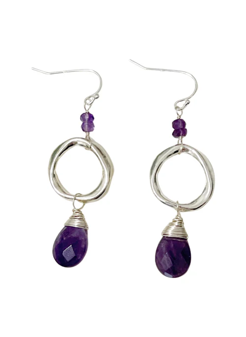 Amethyst & Silver Teardrop Earrings - Lositime