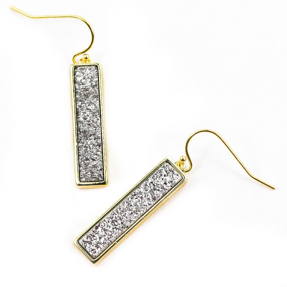 Bethany Druzy Bar Earrings in Gold - Lositime