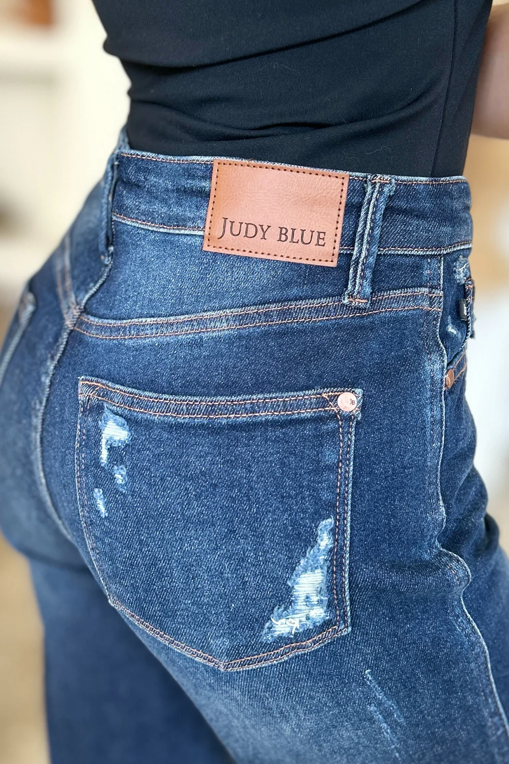 Judy Blue Full Size High Waist Rigid Magic Heavy Destroy Straight Jeans - Lositime