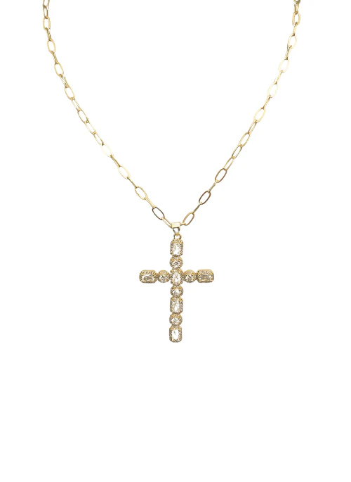 CZ Faceted Cross Necklaces Gold - Lositime