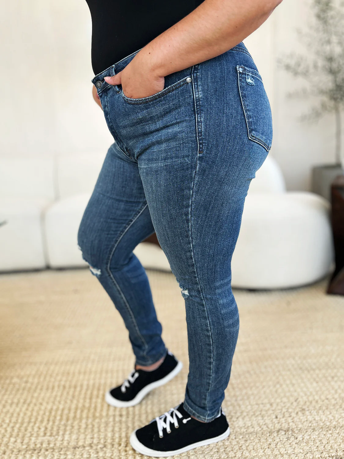Judy Blue Full Size Mid Waist Distressed Slim Jeans - Lositime