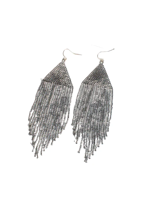 Ivy Deep Silver Fringe Earrings - Lositime