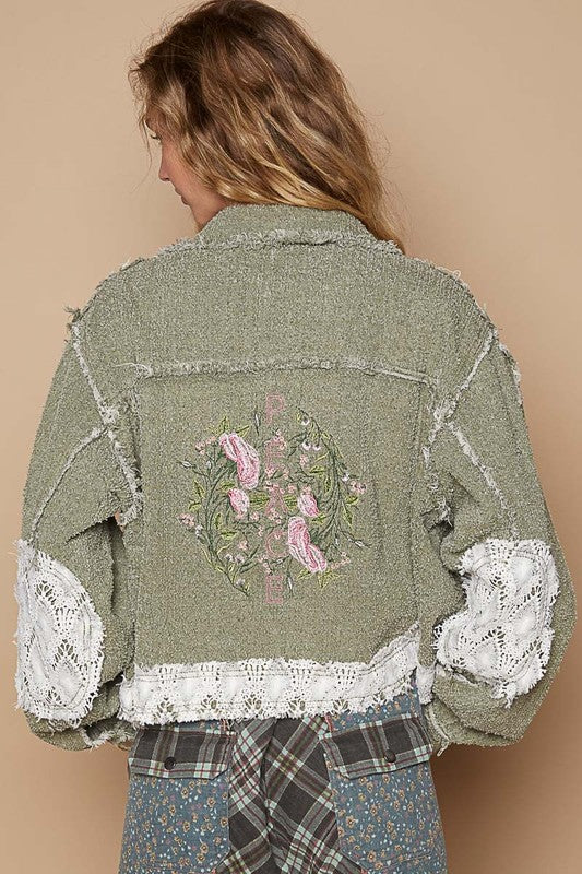 POL Crochet Patch Embroidered Button Up Jacket - Lositime